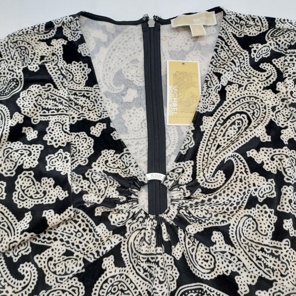 Michael Kors Jumpsuit L Large Black Bone Paisley Print Long Sleeve NWT - Picture 1 of 6